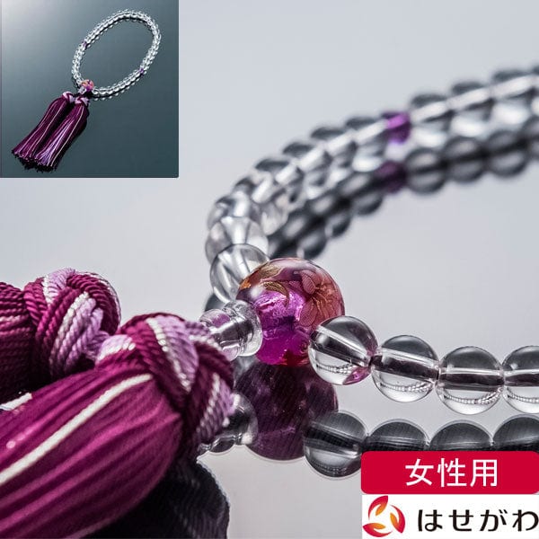 数珠 たまのお 水晶×紫水晶 親珠アクリル絵入