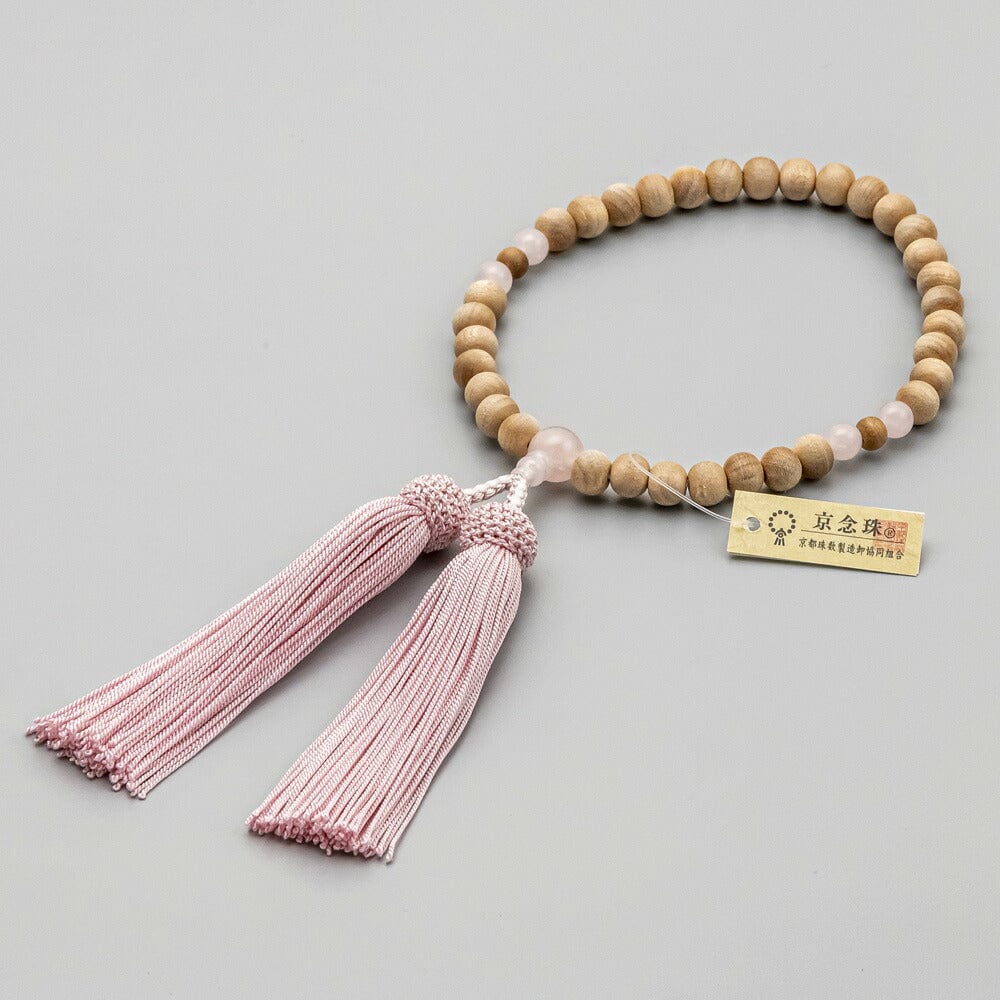 数珠 日本の木 桜ローズクオーツ正絹房灰桜婦人 - Image 2