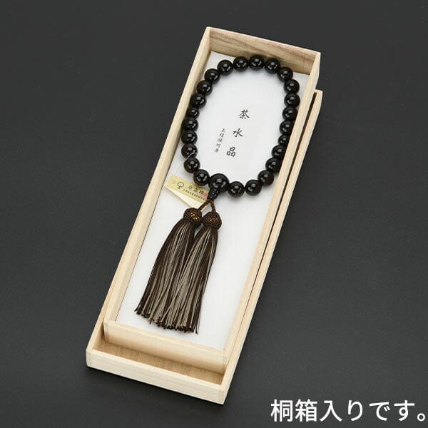 数珠 茶水晶 正絹頭付 22玉 煙茶･灰重ね - Image 4