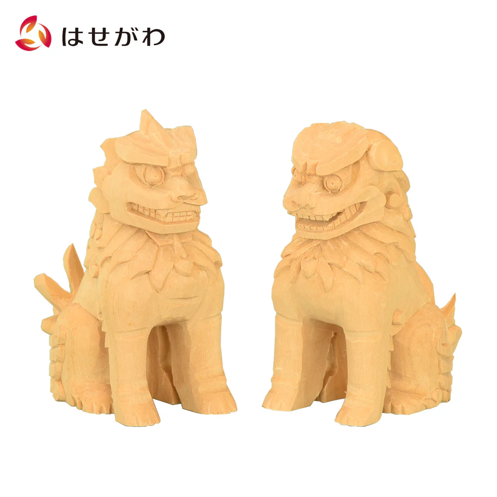 神具 木彫狛犬 白木 4.0寸