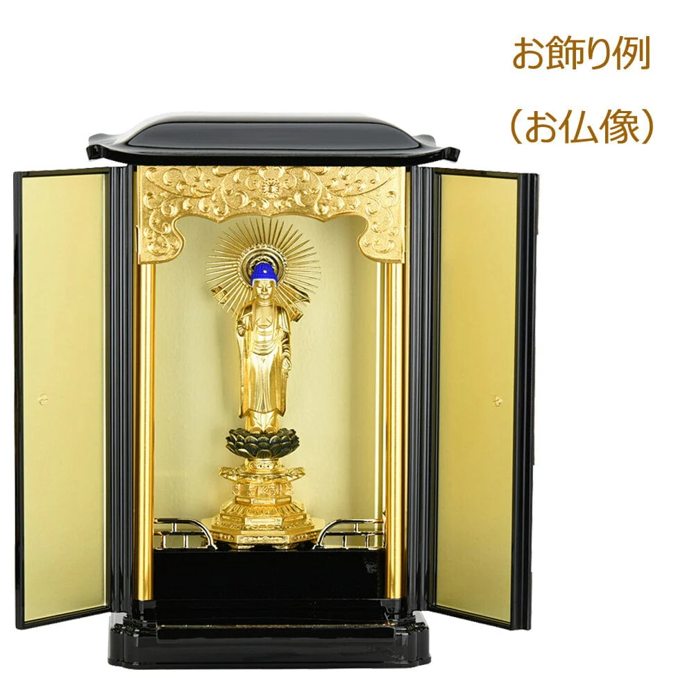 厨子型ミニ仏壇 PC 黒内金 小 - Image 7